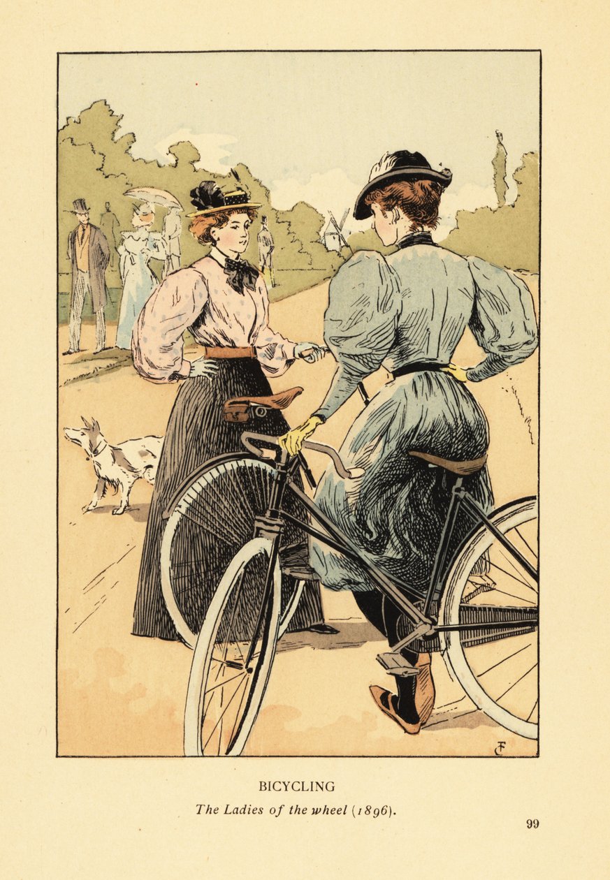 Jazda na rowerze, damy koła w 1896 roku autorstwa François Courboin