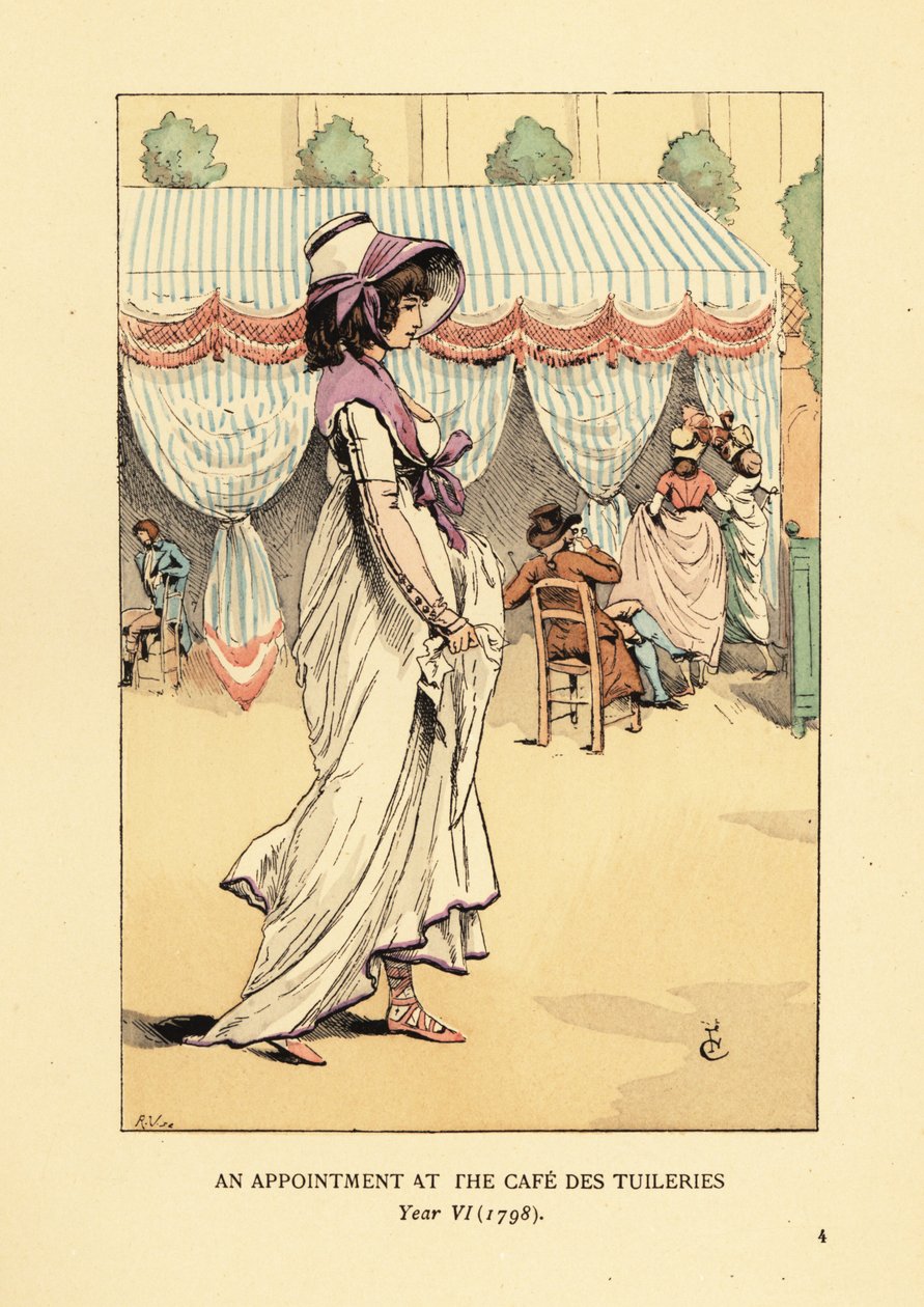 Modna kobieta przyjeżdża na spotkanie do Cafe des Tuileries, Paryż, rok VI autorstwa François Courboin