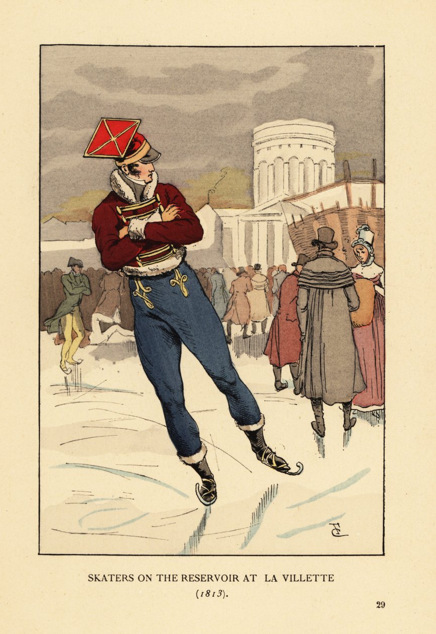 Lancer i panowie na łyżwach w Bassin de la Villette w Paryżu autorstwa François Courboin