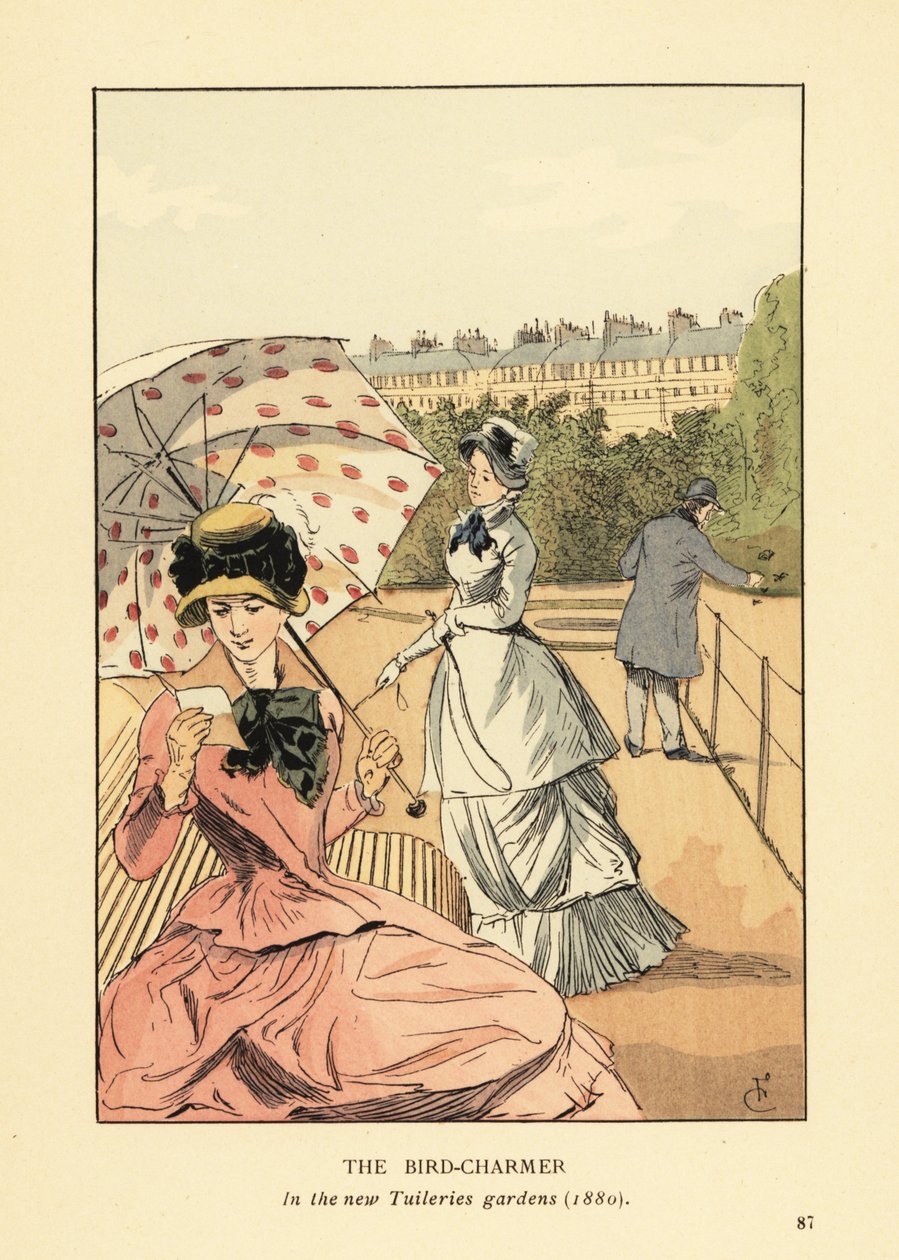 Zaklinacz ptaków w nowych Ogrodach Tuileries autorstwa François Courboin