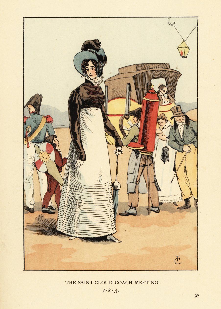 Kobieta czeka na dyliżans. Spotkanie trenerów Saint-Cloud autorstwa François Courboin
