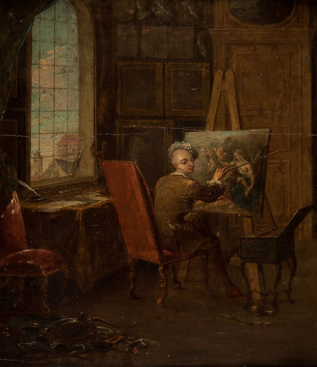 Autoportret artysty w pracowni, trzymającego mahl-stick autorstwa Francois Eisen