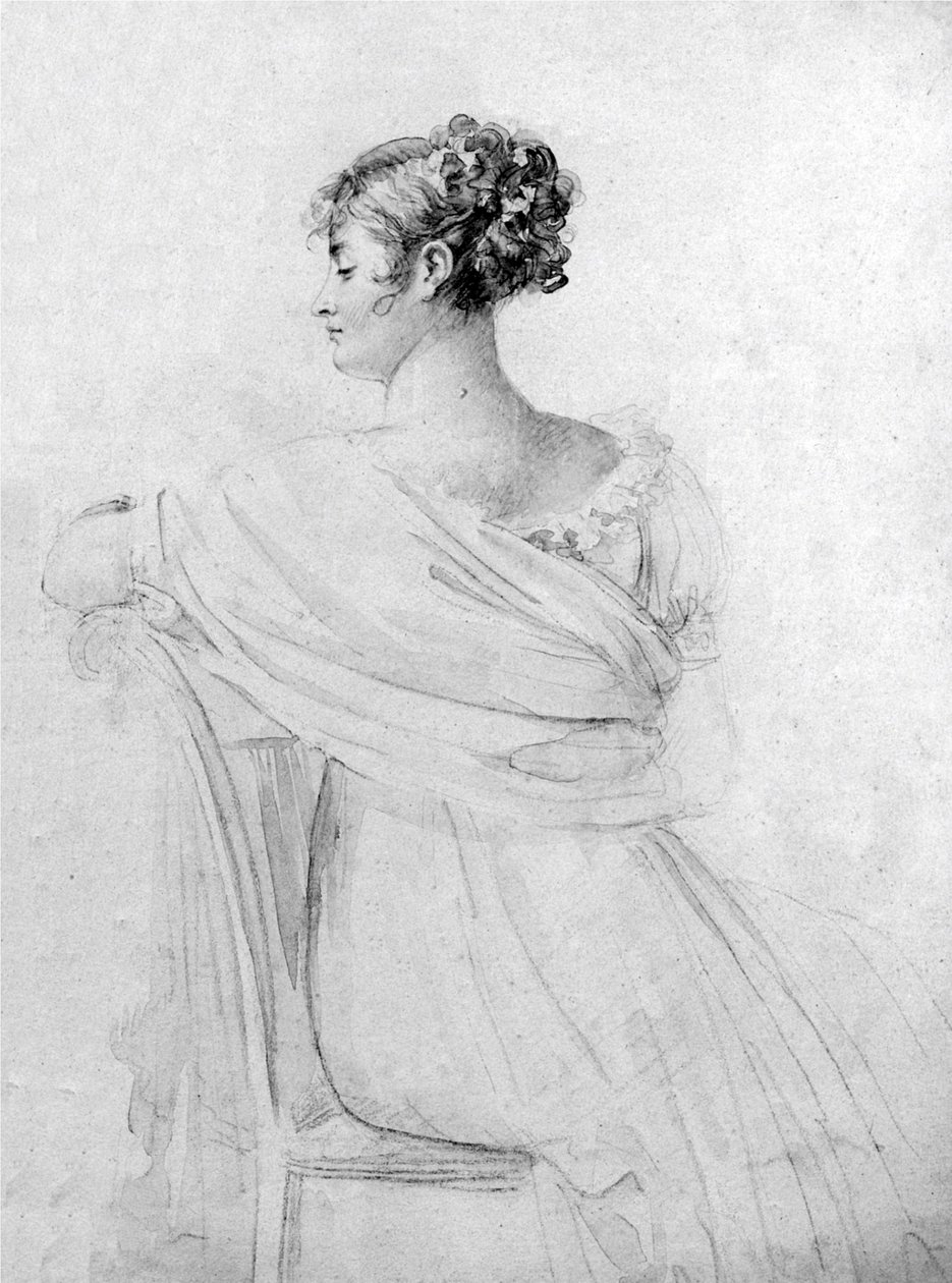 Portret pani Récamier, czarna kreda, akwarela, autor: François Gérard. autorstwa François Gérard