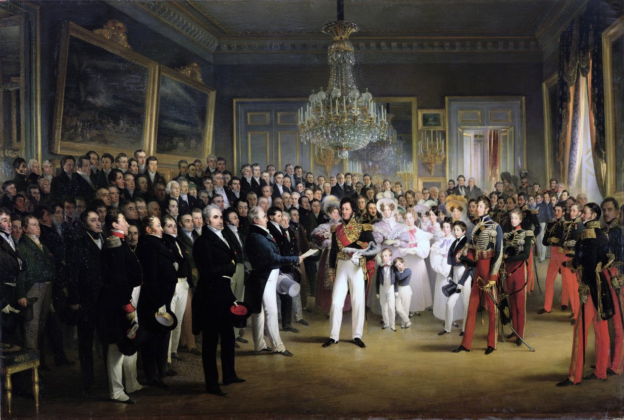 Izba Deputowanych w Palais Royal wzywająca księcia Orleanu, 7 sierpnia 1830 r. autorstwa François Joseph Heim
