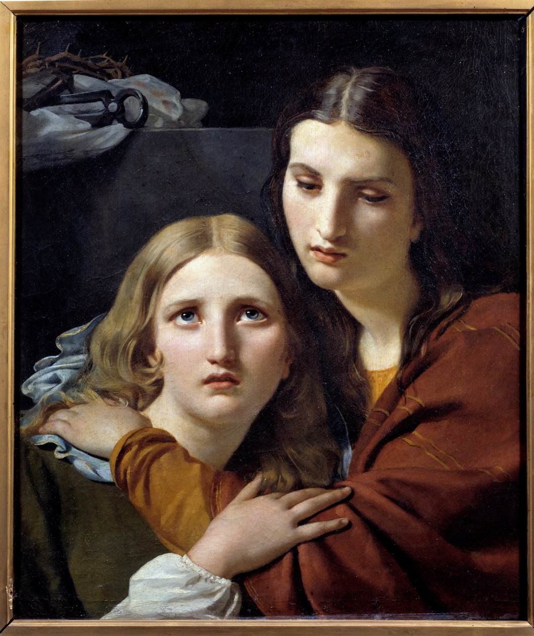 Święte kobiety medytujące z przedmiotami pasji. Scena oddania dwóch młodych kobiet. Obraz Josepha Naveza (1787-1869) XIX w. Niedz. 0,64x0,54 m Paryskie musee du Louvre autorstwa François Joseph Navez