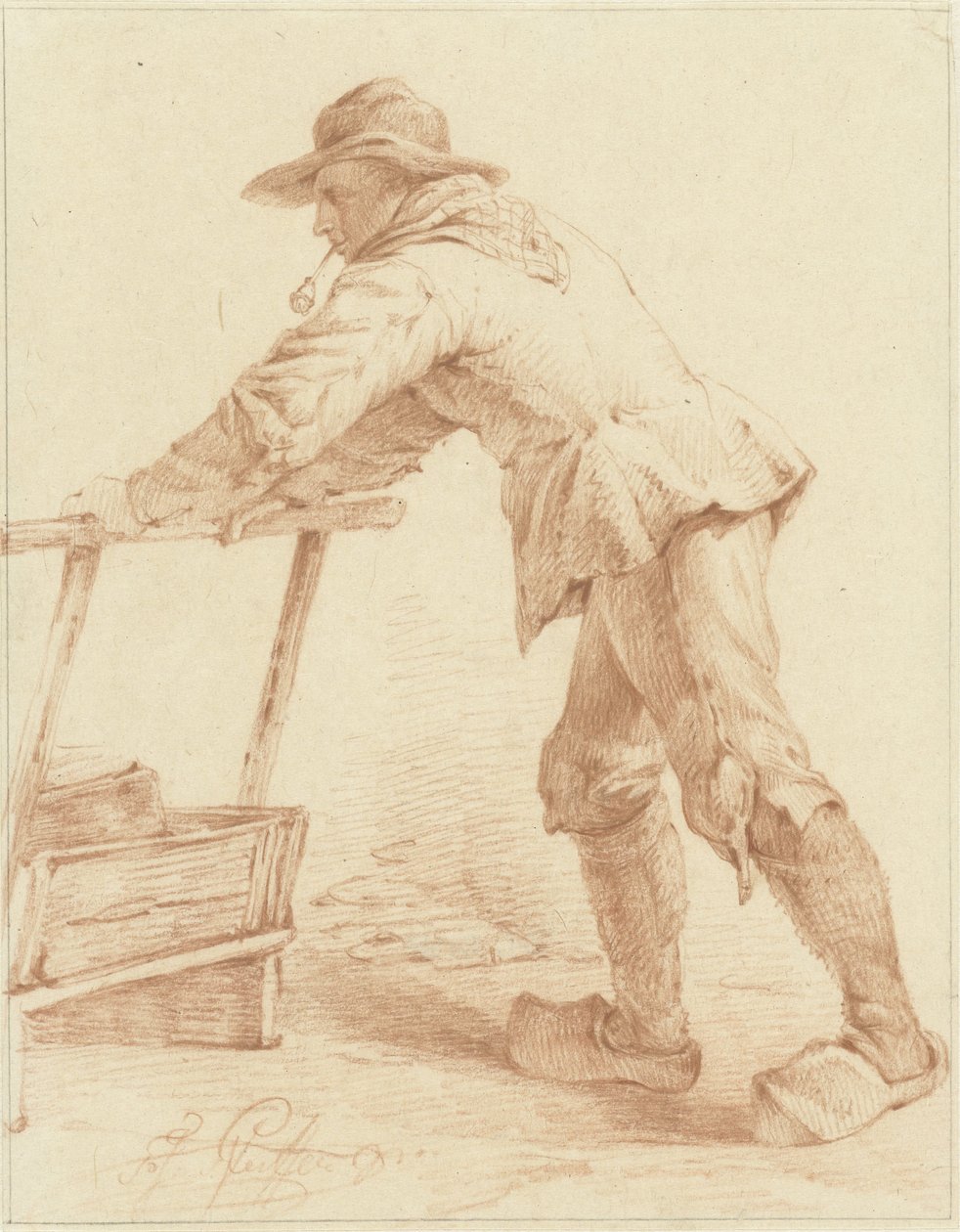 Chłopiec w chodakach, pchający sanki (?) autorstwa François Joseph Pfeiffer (II)