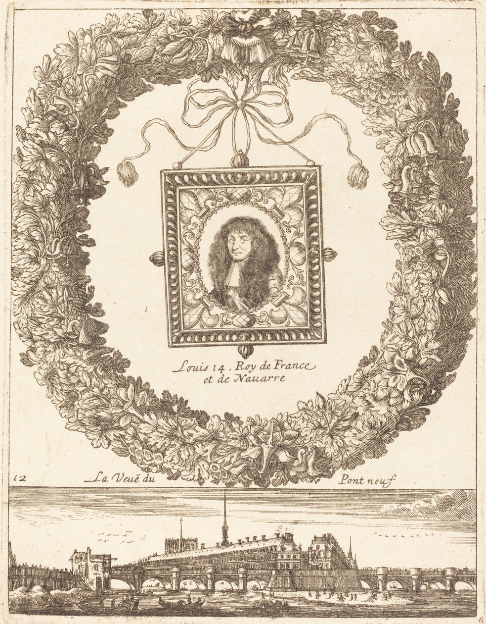 Widok na Pont Neuf; Ludwik XIV król Francji i Nawarry autorstwa François Le Febvre