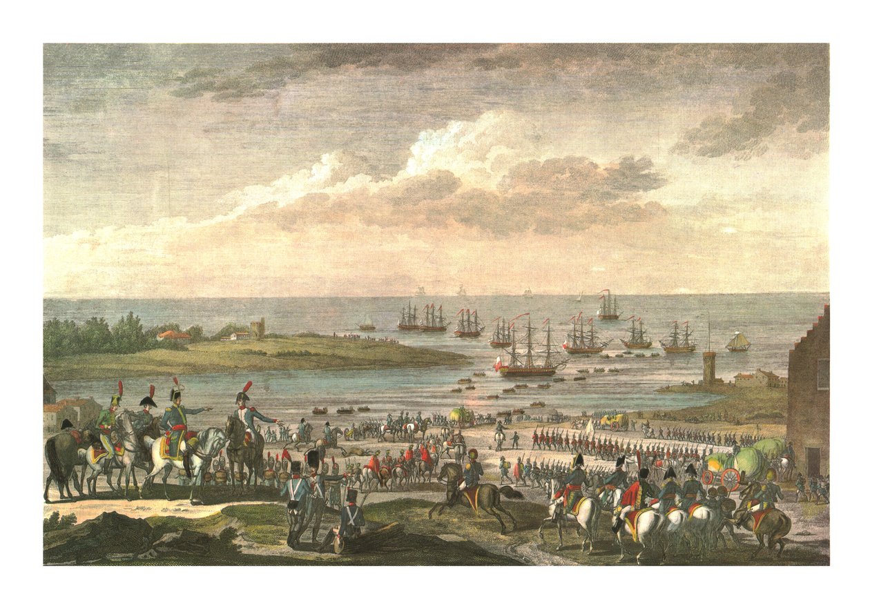 Zaokrętowanie Anglików w Holandii, 30 listopada 1799, ok. 1850 autorstwa François Louis Couché