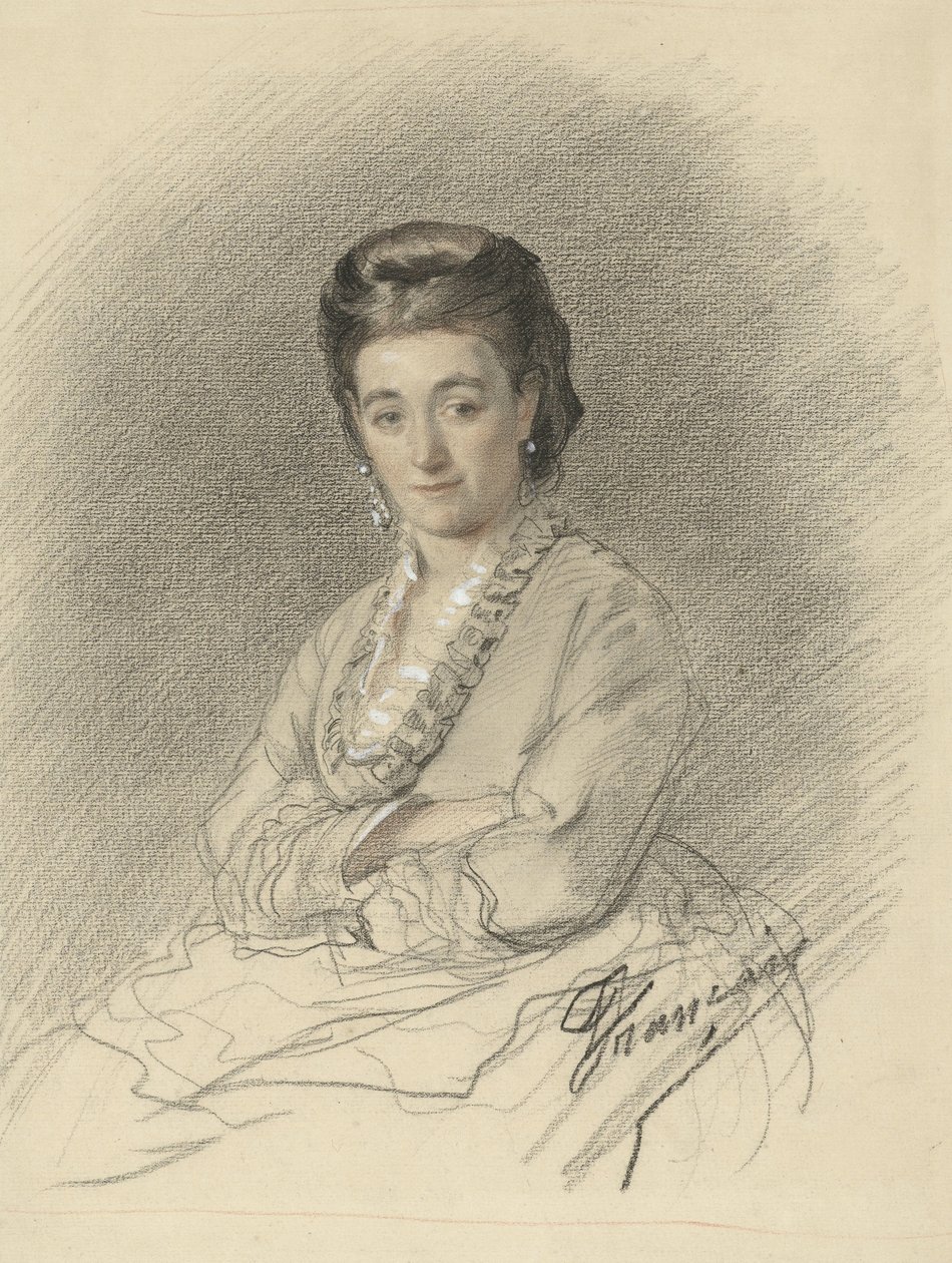Siedząca pani z założonymi rękoma autorstwa François Louis Français (signed by artist)