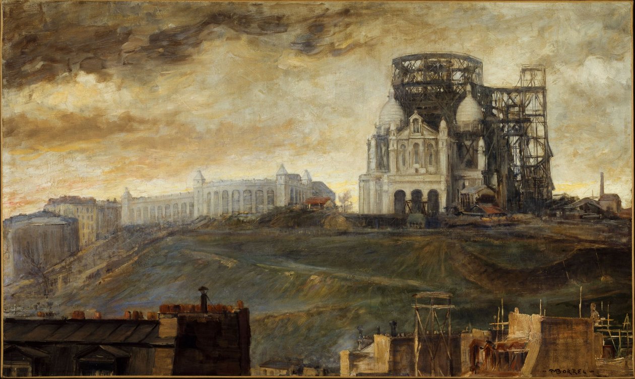 Butte Montmartre z Sacré-Coeur w budowie, ok. 1890 (olej na płótnie) autorstwa François Marius Borrel