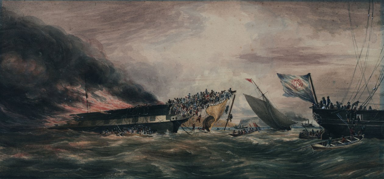 Spalenie statku emigracyjnego Ocean Monarch, 24 sierpnia 1848 r. autorstwa François Prince de Joinville D