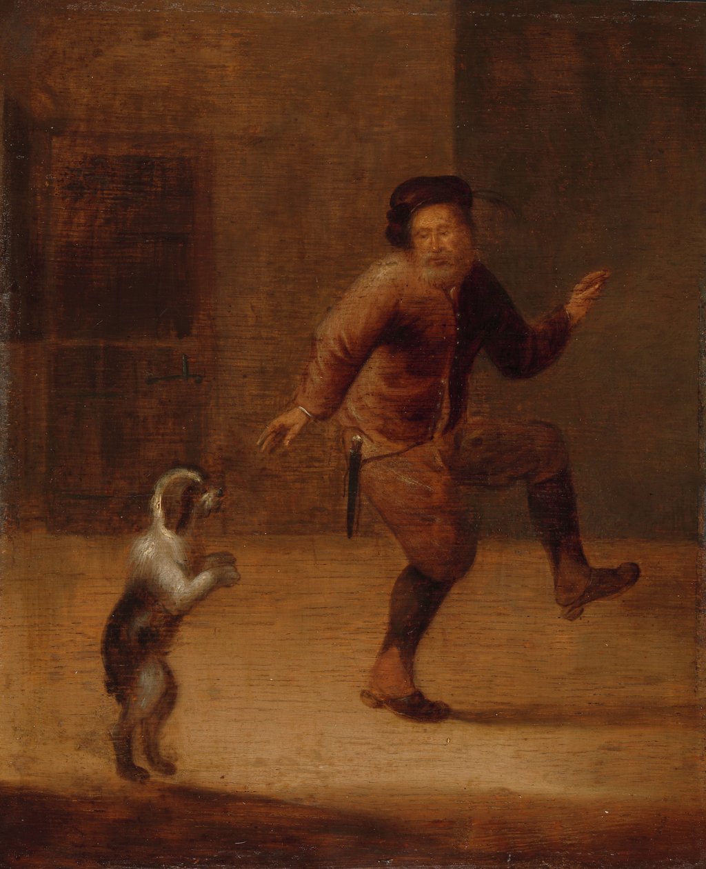 Mężczyzna tańczy z psem autorstwa François Verwilt (attributed to)