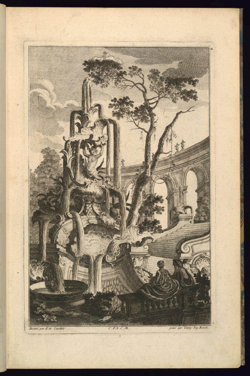 Projekt fontanny z parą autorstwa François de Cuvilliés the Elder