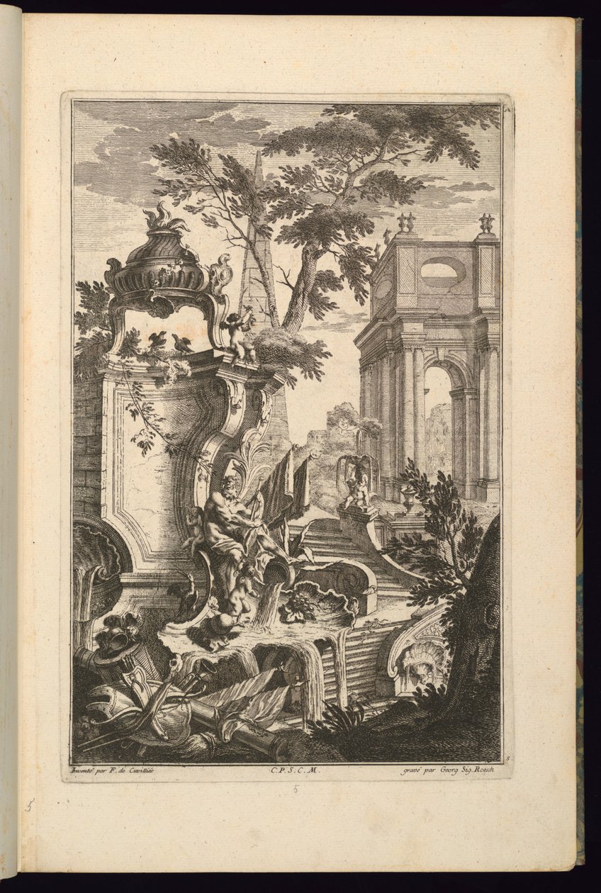 Projekt fontanny z rzecznym bogiem autorstwa François de Cuvilliés the Elder