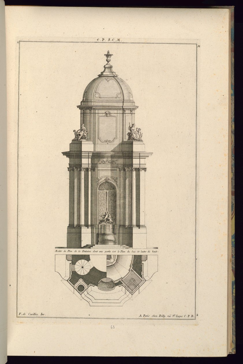 Elewacja i plan fontanny publicznej autorstwa François de Cuvilliés the Elder