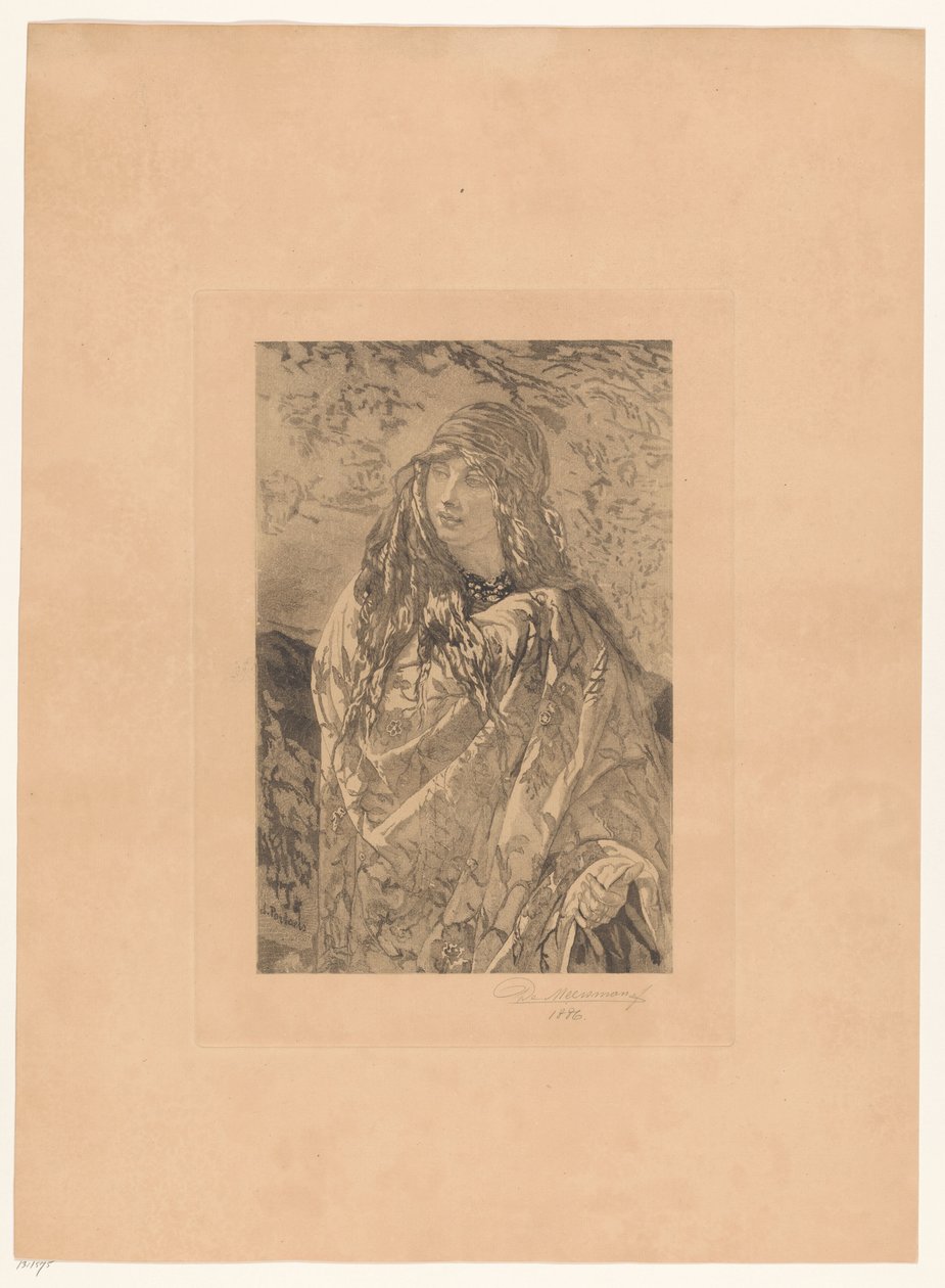 Młoda kobieta z kwiatowym szalem autorstwa François de Meersman (signed by artist)