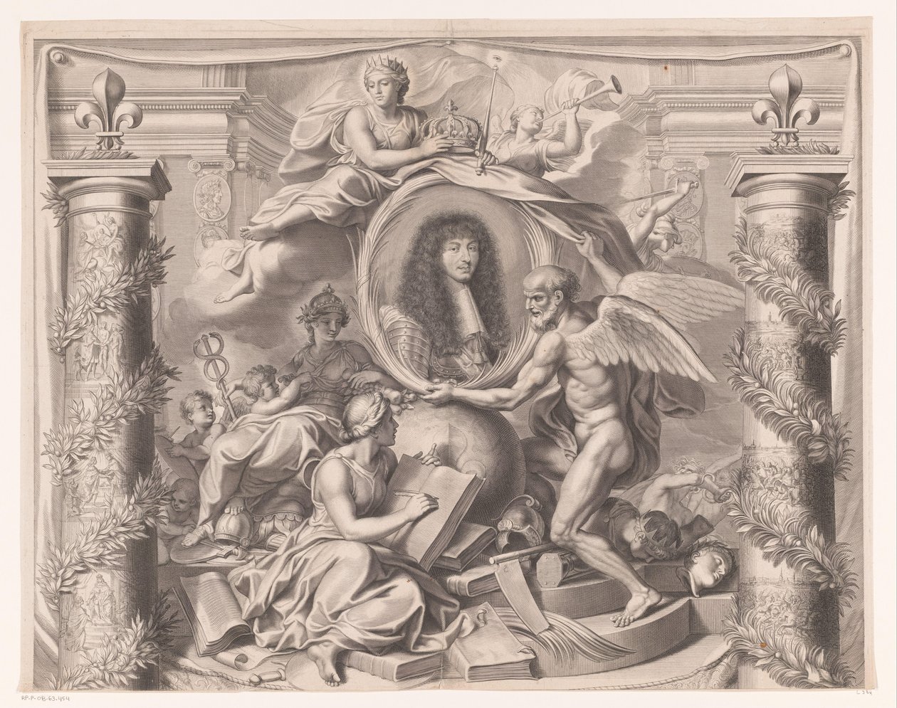 Alegoryczny portret Ludwika XIV (część górna) autorstwa François de Poilly (I)