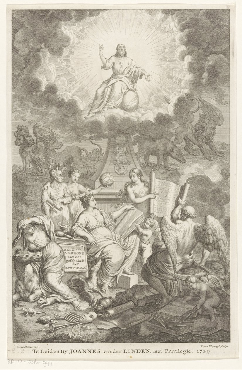 Alegoria Starego i Nowego Testamentu Przymierze O. i N. połączone przez H. Prideaux (tytuł na obiekcie) Strona tytułowa dla: Humphrey Prideaux, Stare i Nowe Przymierze aen związane w dziejach Żydów i narodów graniczących autorstwa François van Bleyswijck