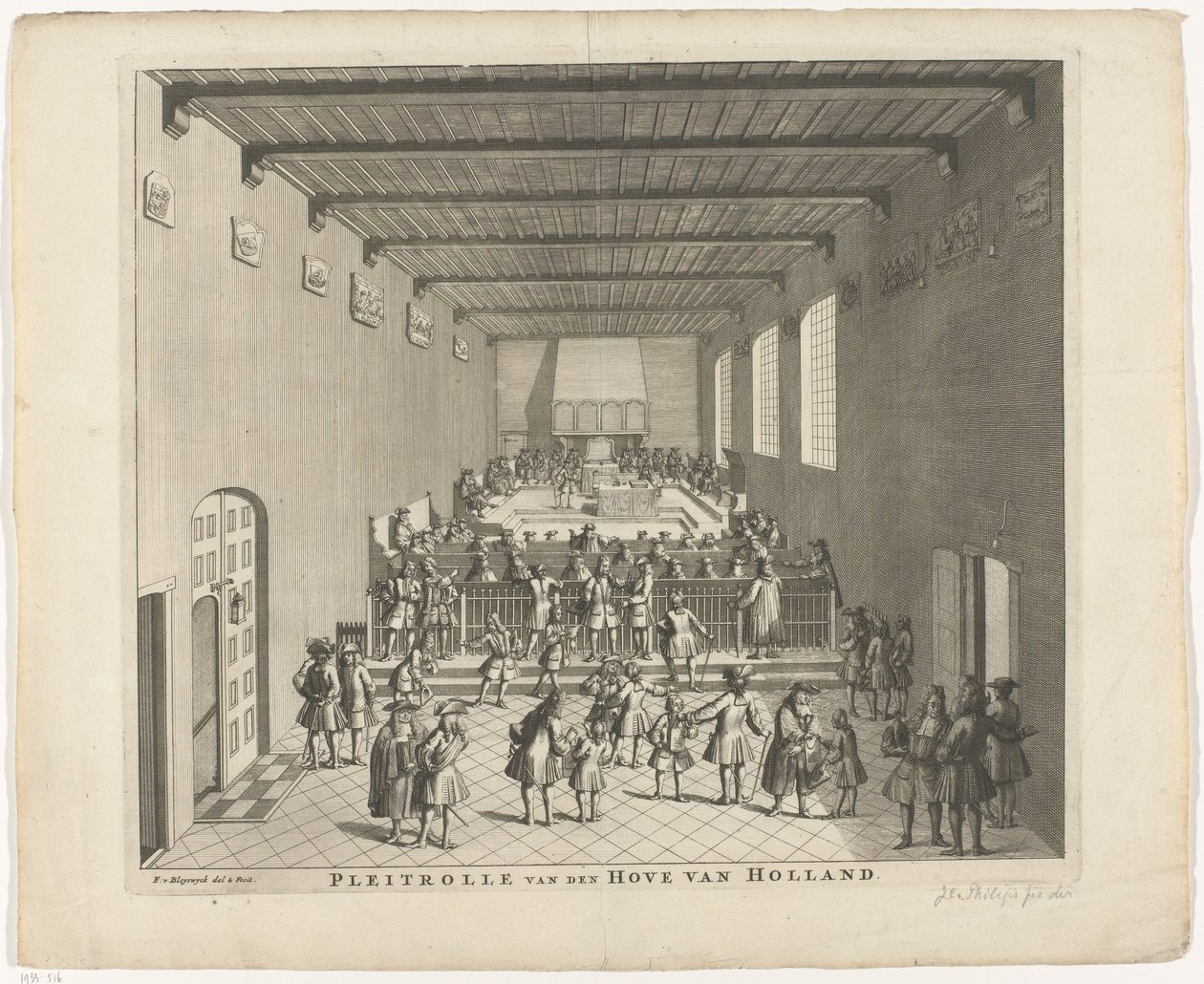 Sąd Holandii na posiedzeniu, ok. 1700 Pleitrolle van den Hove of Holland (tytuł na obiekcie) autorstwa François van Bleyswijck