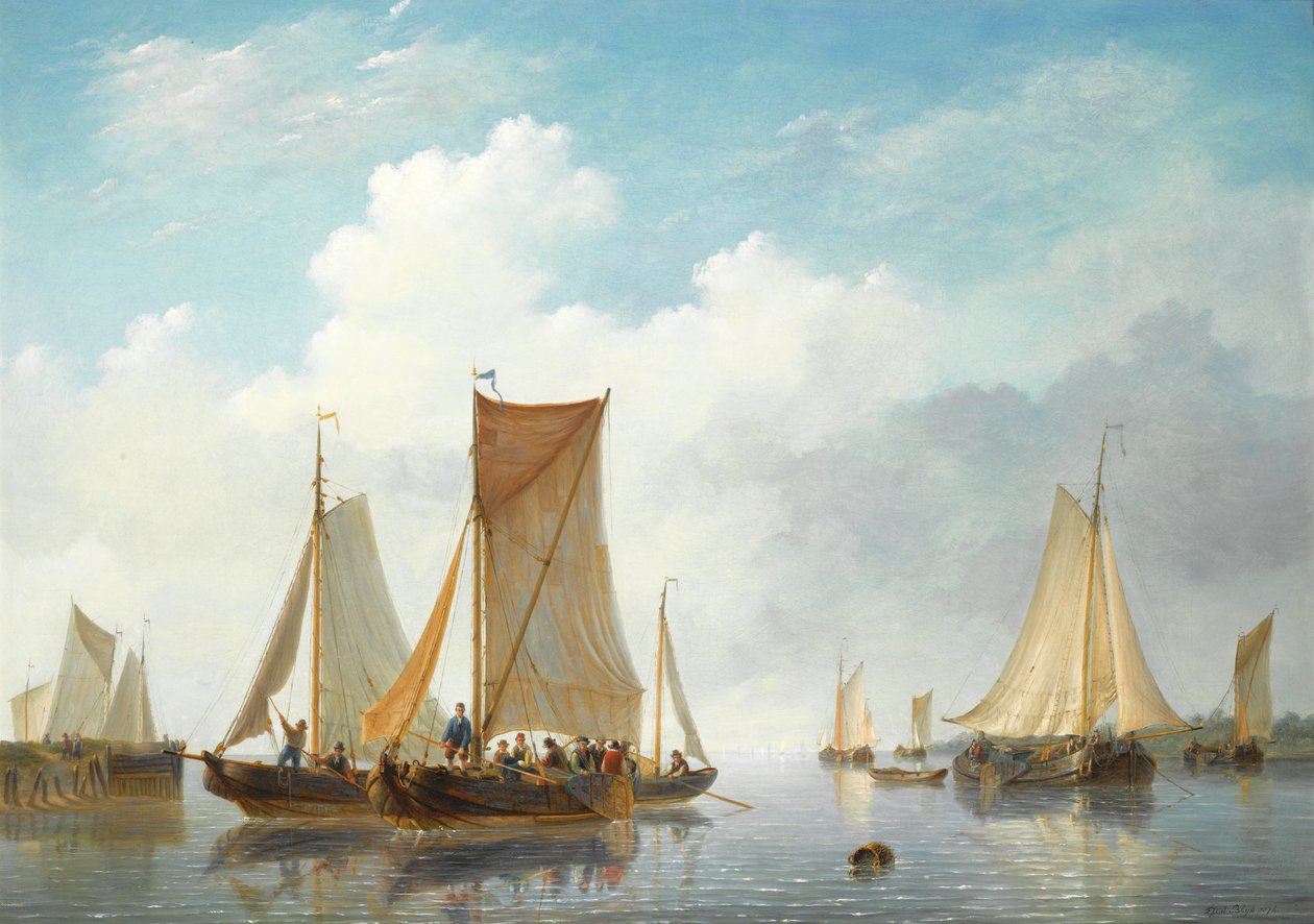 Estuarium ze statkami na spokojnej wodzie autorstwa Frans Jacobus van den Blijk