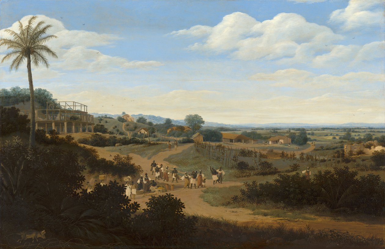 Brazylijski krajobraz z domem w budowie autorstwa Frans Post
