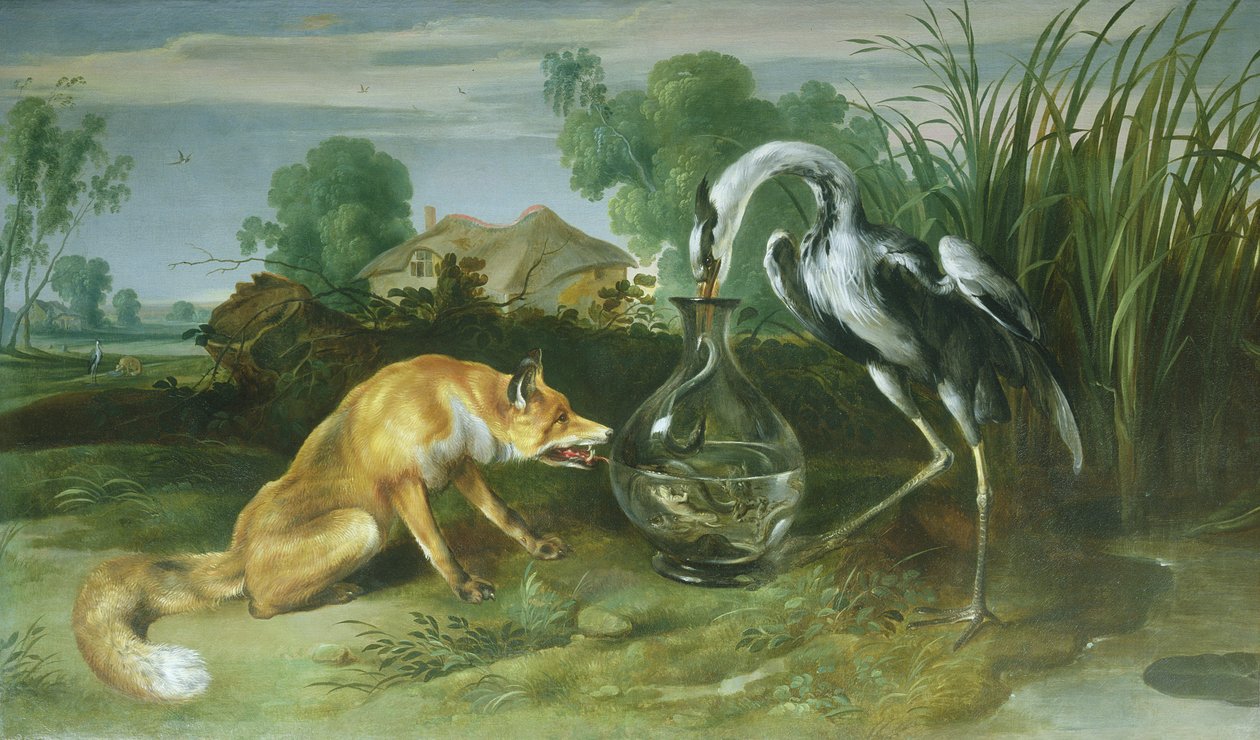 Lis i Żuraw z Bajek Ezopa autorstwa Frans Snyders or Snijders