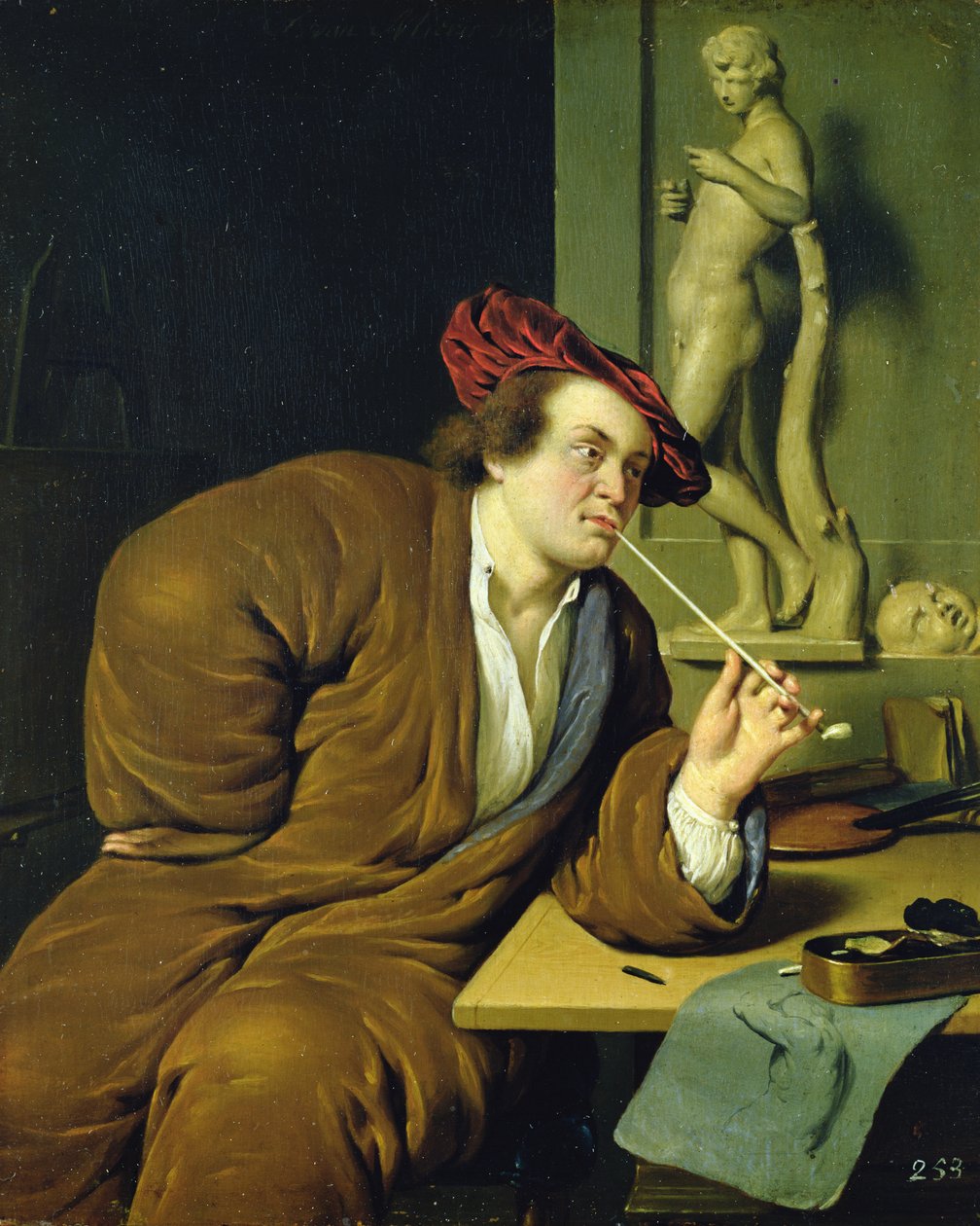Palacz, prawdopodobnie autoportret, 1688 autorstwa Frans van Mieris