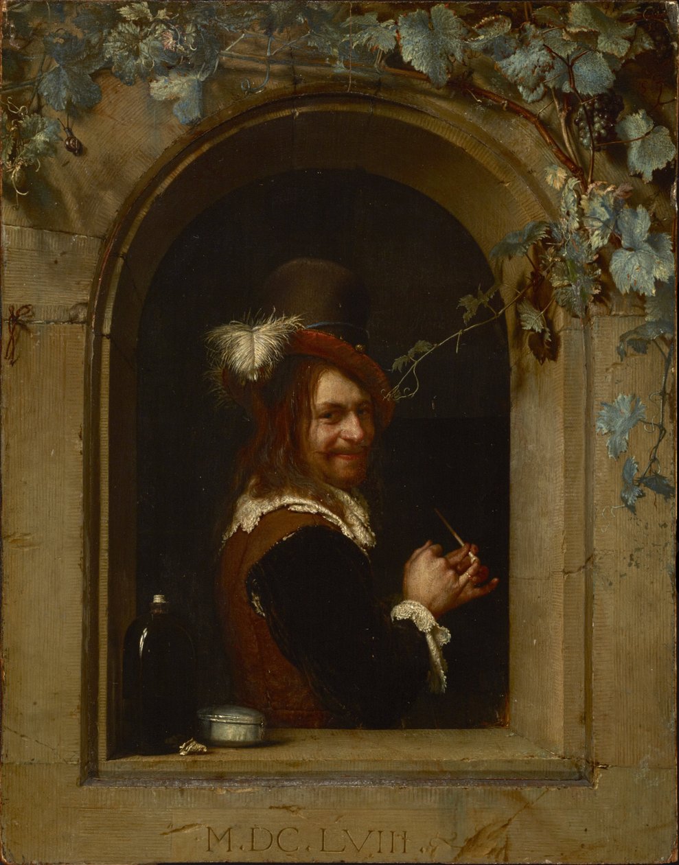 Człowiek z fajką w oknie autorstwa Frans van Mieris the Elder  