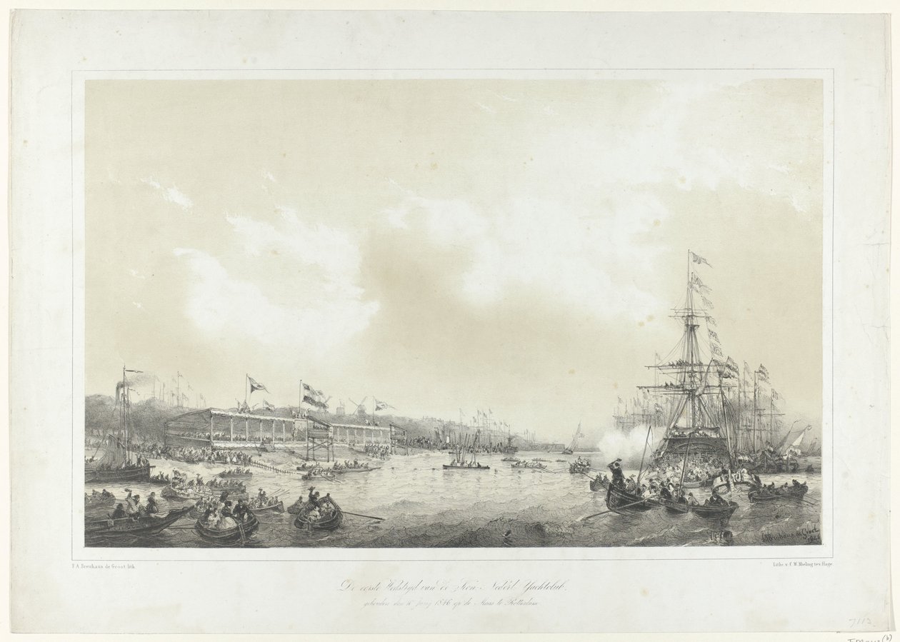 Pierwszy Konkurs Kon: Dutch: Yachtclub, odbył się 10 czerwca 1846 na Maas w Rotterdamie (tytuł na obiekcie) autorstwa Frans Arnold Breuhaus de Groot