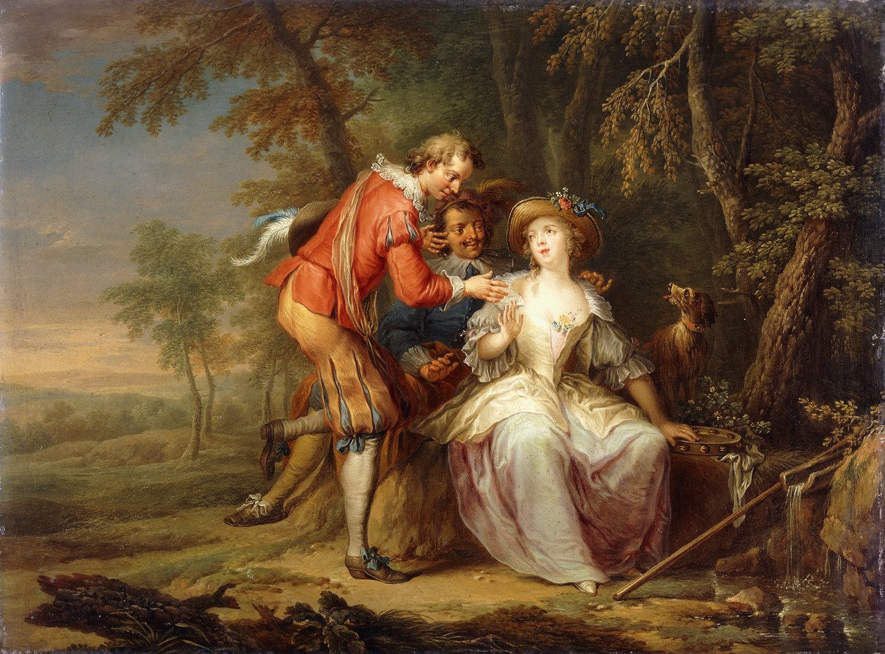 Miłosne alegoryczne sceny w leśnych pejzażach, autorstwa Frans Christoph Janneck