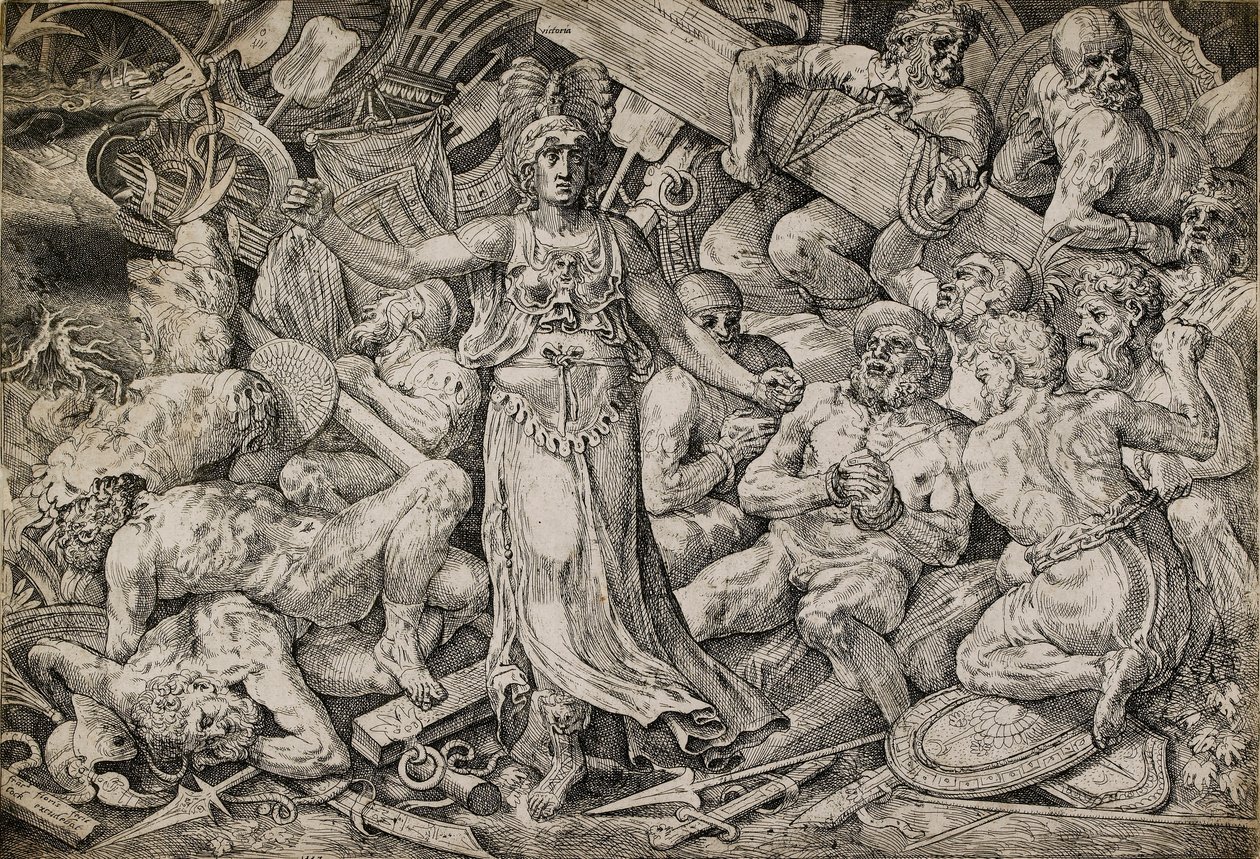 Wiktoria otoczona więźniami i trofeami, 1552. autorstwa Frans Floris