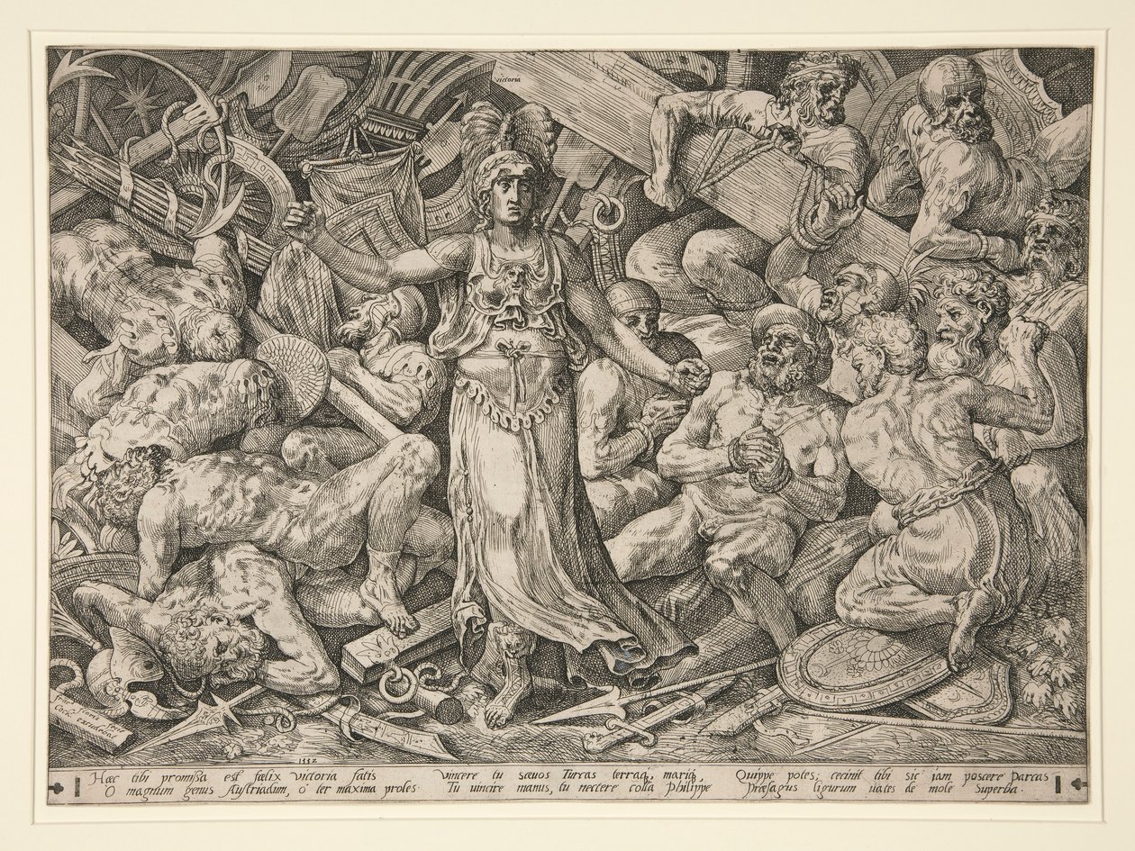 Wiktoria otoczona więźniami i trofeami autorstwa Frans Floris the Elder