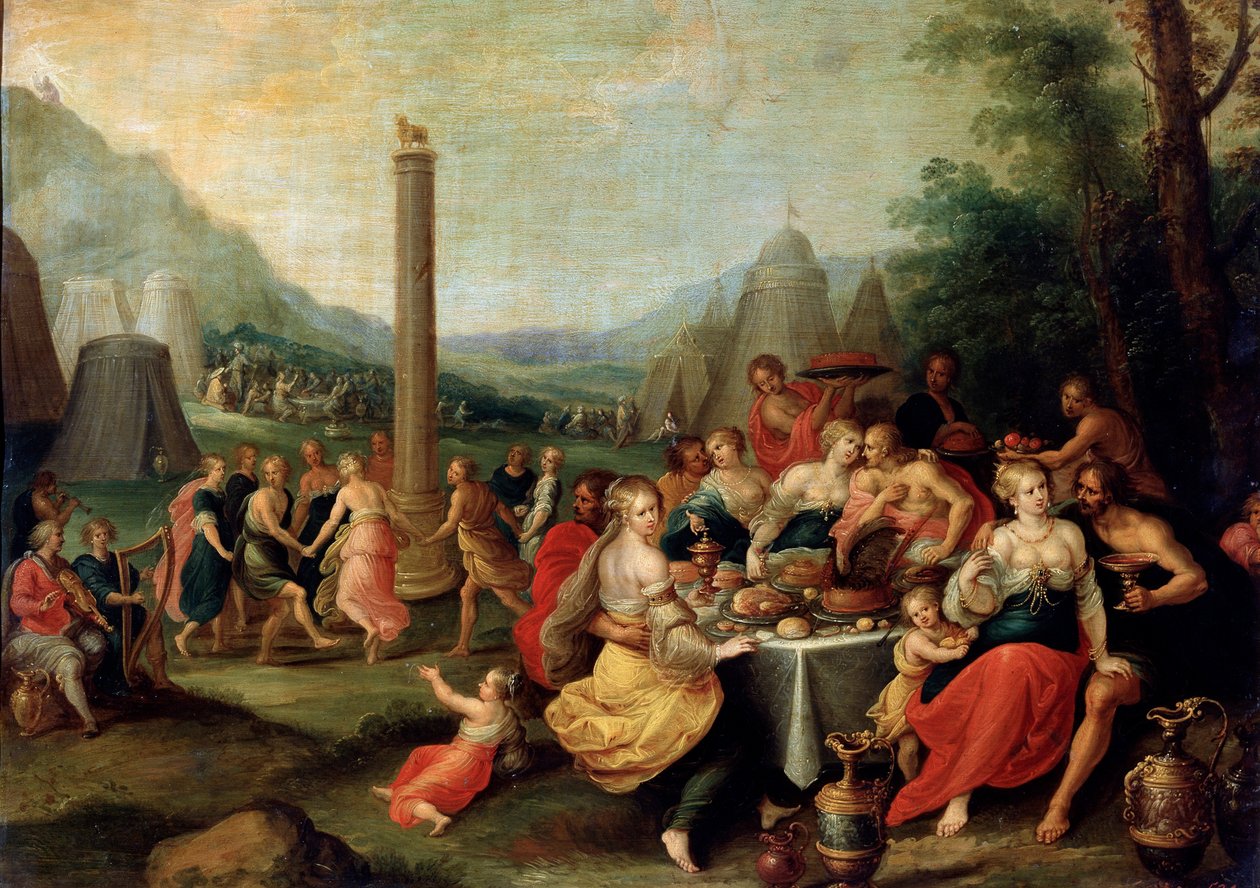 „Adoracja Złotego Cielca”, koniec lat 20. XVII wieku. autorstwa Frans Francken II