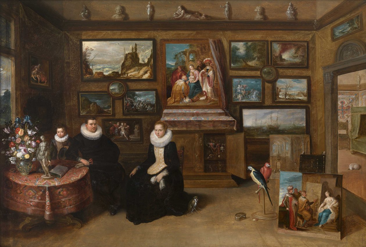 Kunstkammer z małżeństwem i synem, pierwsza trzecia XVII wieku. autorstwa Frans Francken the Younger