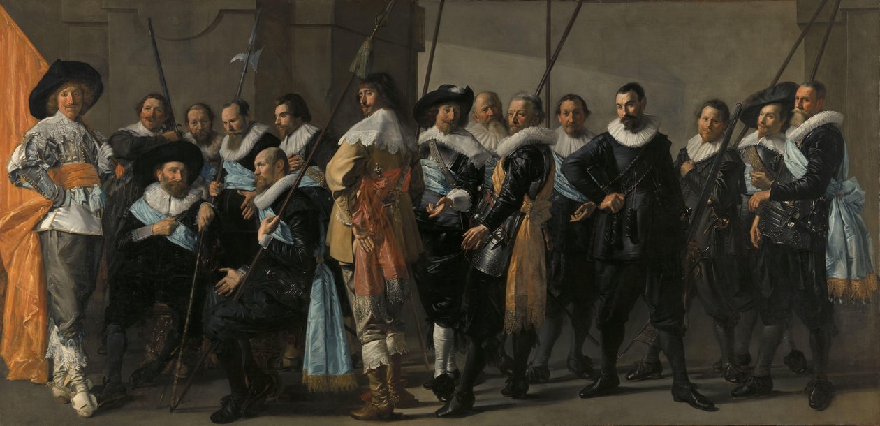 Kompania Milicji Okręgu XI pod dowództwem kapitana Reyniera Reaela, znana jako „The Meager Company” Oficerowie i inni gwardziści XI Dystryktu Amsterdamu pod dowództwem kapitana Reijniera Reaela i porucznika Cornelisa Michielsza Blaeuwa, autorstwa Frans Hals