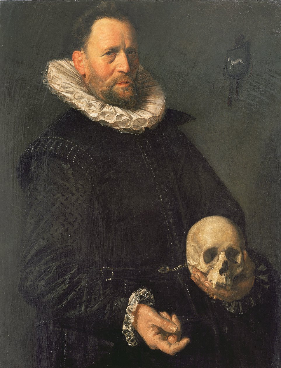 Portret mężczyzny trzymającego czaszkę, c.1611-12 (panel) autorstwa Frans Hals