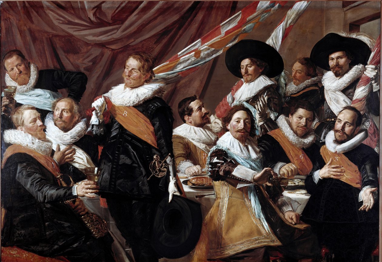 Bankiet Oficerów Korpusu Łuczników św. Jerzego z Haarlemu Obraz Franza Halsa (ok. 1580-1666) 1627 nd. 179 x 257,5 cm Haarlem, Muzeum Fransa Halsa, Holandia autorstwa Frans Hals