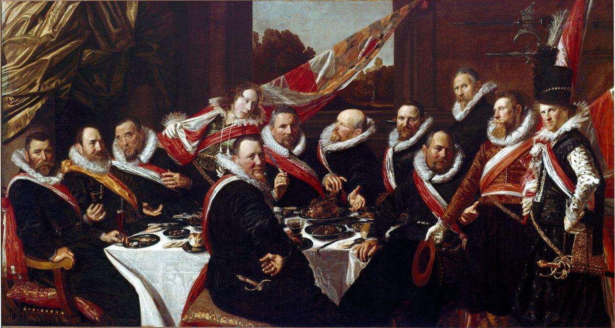 Bankiet Oficerów Korpusu Łuczników św. Jerzego z Haarlemu Obraz Fransa Halsa (ok. 1580-1666) 1616 nd. 170 x 120 cm Haarlem, Frans Hals Museum, Holandia autorstwa Frans Hals