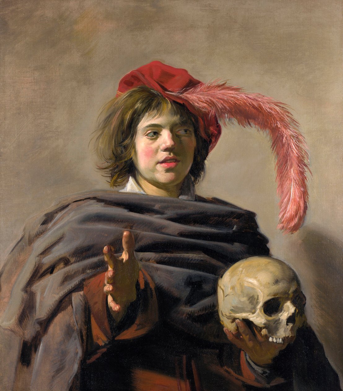Młody mężczyzna trzymający czaszkę Vanitas, 1627 autorstwa Frans Hals