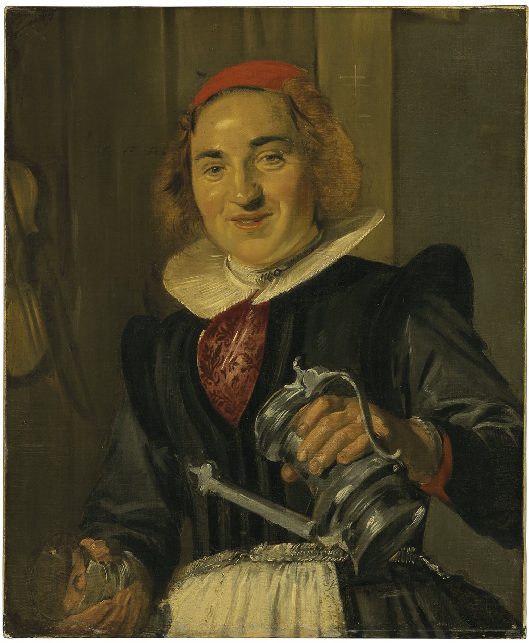 Młoda kobieta trzymająca szklankę i dzban autorstwa Frans Hals