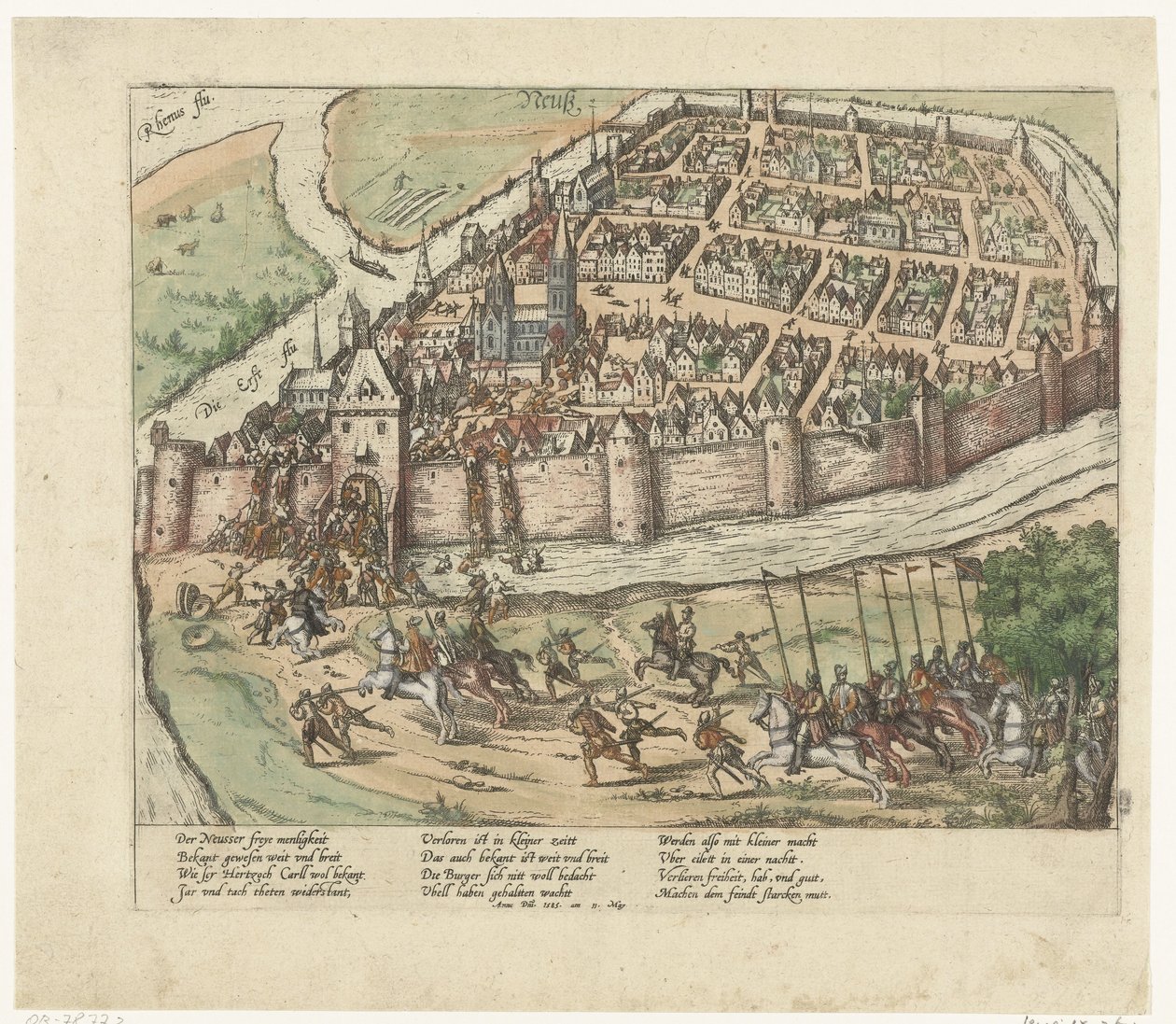 Zajęcie Neuss, 1585 Seria 9: Wydarzenia holenderskie i niemieckie, 1583-1587 (tytuł serii) autorstwa Frans Hogenberg
