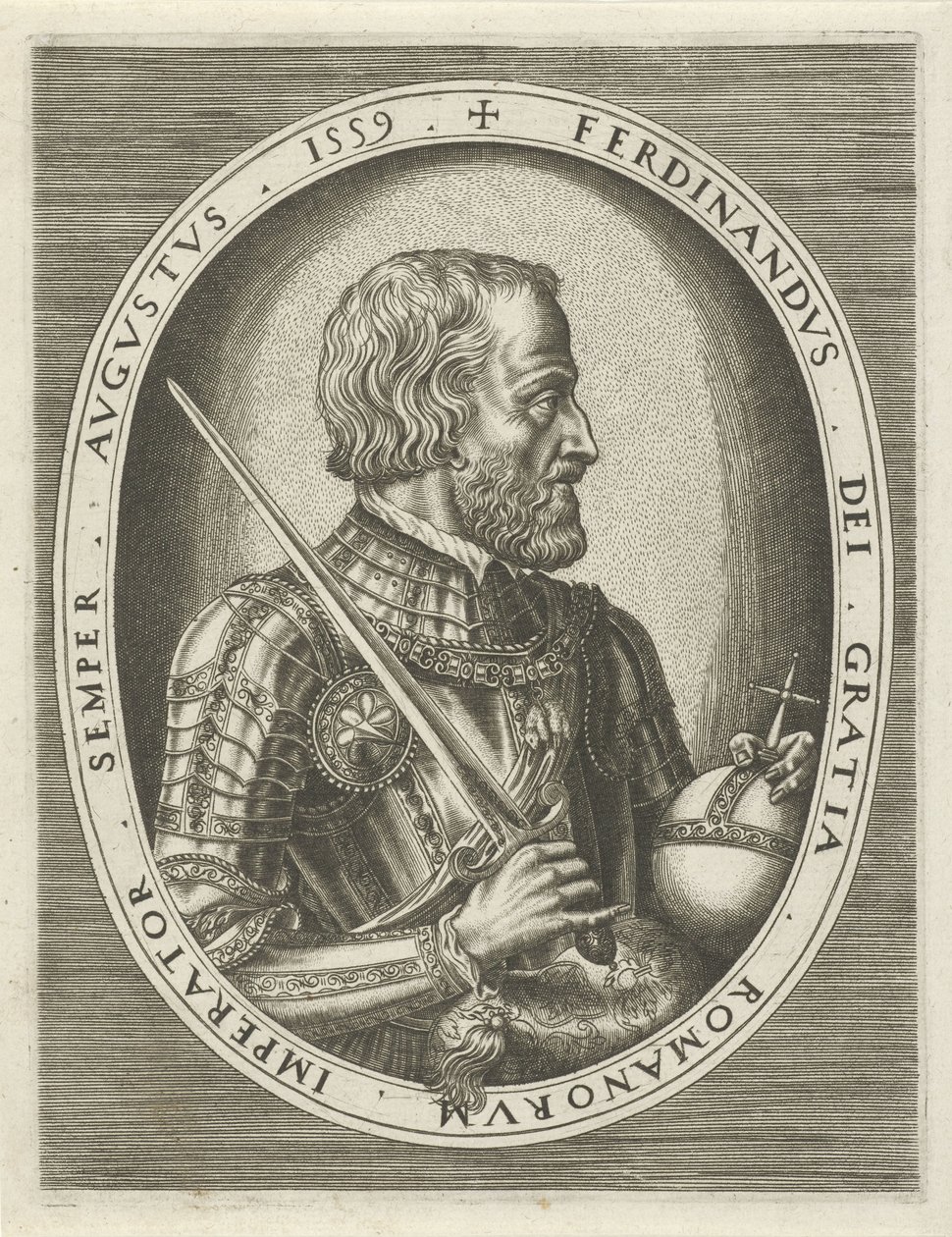 Portret Ferdynanda I Habsburga, cesarza niemieckiego Portrety królów, królowych, książąt i księżniczek (tytuł serii) autorstwa Frans Huys