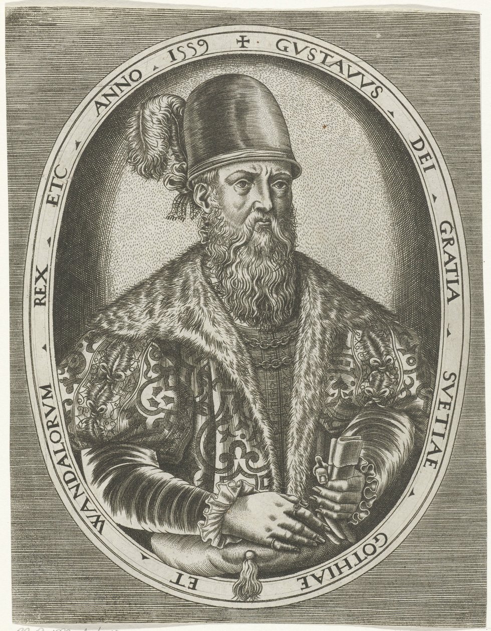 Portret króla Gustawa I Szwecji Portrety królów, królowych, książąt i księżniczek (tytuł serii) autorstwa Frans Huys