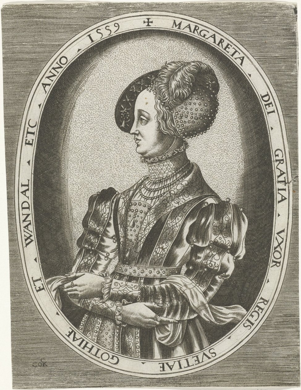 Portret królowej Margarethy Leijonhufvud ze Szwecji Portrety królów, królowych, książąt i księżniczek (tytuł serii) autorstwa Frans Huys