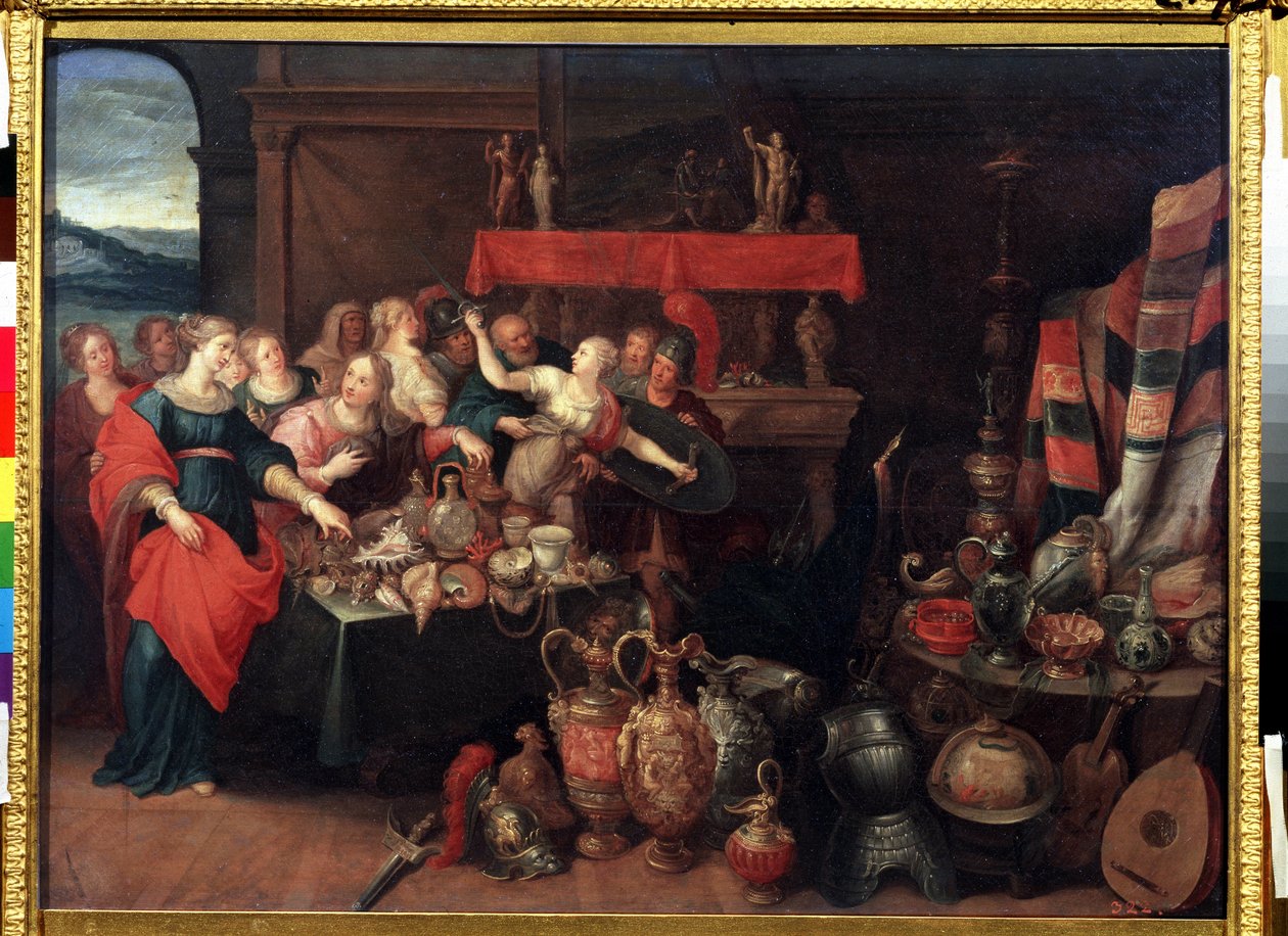 ""Achilles rozpoznany przez Ulissesa wśród córek króla Lycomede"" (rozpoznany przez Achillesa) Obraz Franza (Fransa) Franckena II Młodszego (1581-1642) ok. 1640 Muzeum Puszkina Moskwa autorstwa Frans II Francken