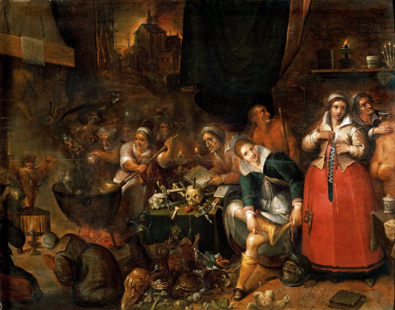 Kuchnia Czarownic - Frans Francken Młodszy (1581-1642). Olej na drewnie, ok. 1610. Wymiar: 52x66,1 cm. Muzeum Historii Sztuki, Wiedeń autorstwa Frans II Francken