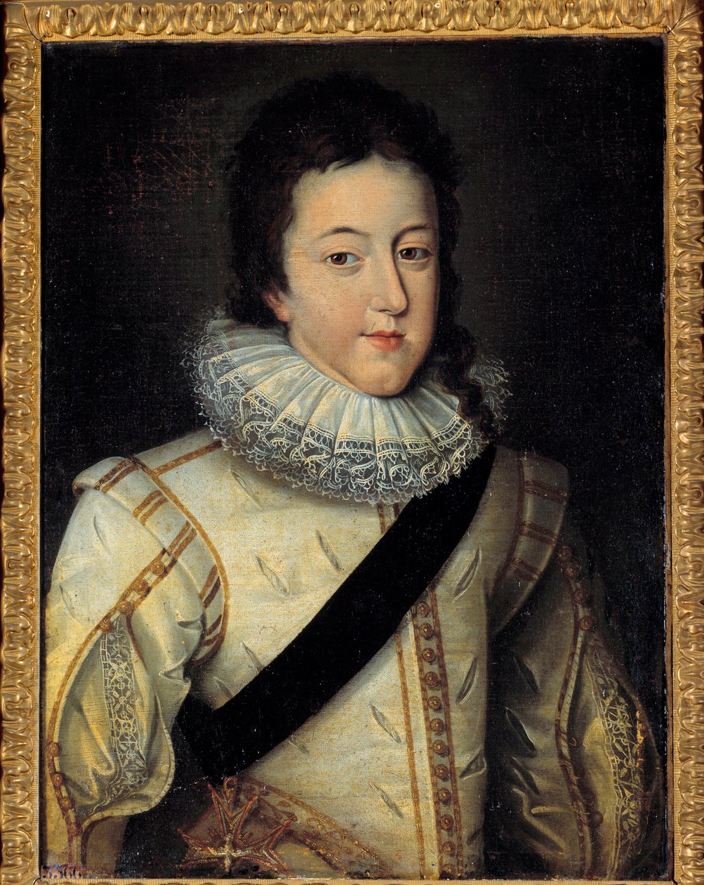 Portret Ludwika XIII, króla Francji i Nawarry (1601-1643) w czasie jego ślubu w 1616 (h s/t 0,64 x 0,44) według Fransa Pourbusa Le Jeune (Francois (Franz) Porbus autorstwa Frans II Pourbus