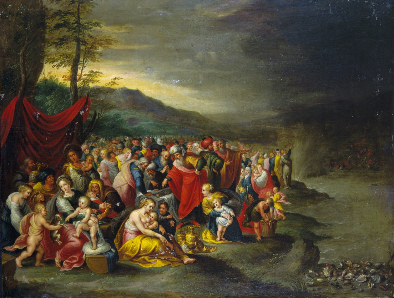 Przejście przez Morze Czerwone - olej na miedzi z warsztatu Franckena, Antwerpia autorstwa Frans II the Younger (workshop of) Francken