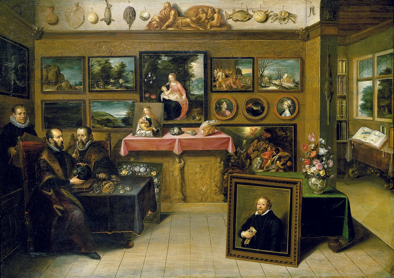 Gabinet kolekcjonerski z Abrahamem Orteliusem i Justusem Lipsiusem, 1618 autorstwa Frans II the Younger Francken