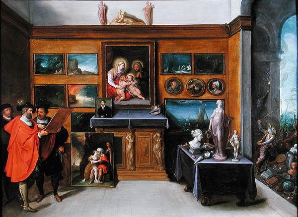 Wnętrze z kolekcją obrazów (olej na desce) autorstwa Frans II the Younger Francken
